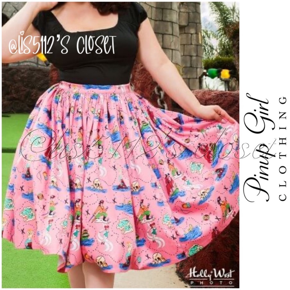 Pinup Couture Neverland Print by Micheline Pitt Jenny Swing Skirt Sz Medium // M